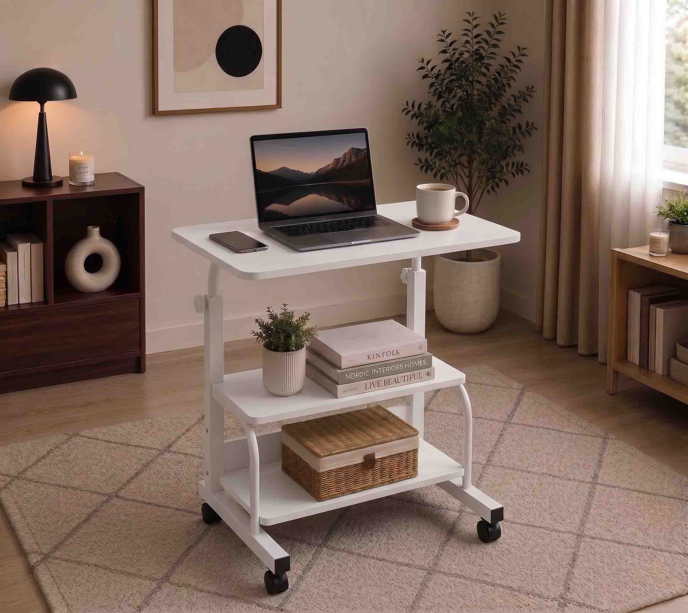 Double Layer Adjustable Table Full White